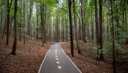 A bike trail leading through lush trees