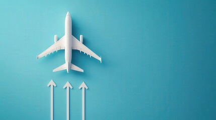 Fototapeta premium Airplane with upward arrows, representing logistic network expansion