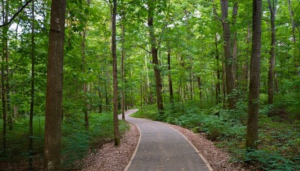 Obraz premium A bike trail leading through lush trees