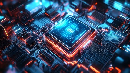 Obraz premium Computer chip in abstract digital hand Artificial Intelligence