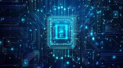 Obraz premium Semiconductor on circuit tech background AI chip lighting