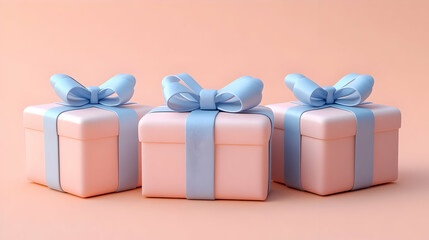 Obraz premium 3D Illustration of Pink Gift Boxes with Blue Ribbons
