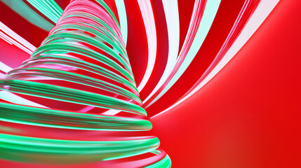 3D Christmas tree neon lights merry xmas new year abstract festive fashion red green banner glossy wallpaper bar club celebrate background with copy space