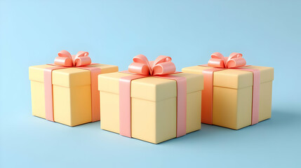 Naklejka premium Three Yellow Gift Boxes With Pink Bows 3D Illustration
