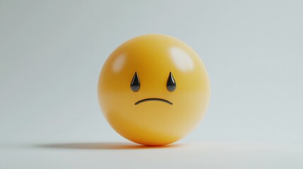 Fototapeta premium 3D rendering of a yellow emoticon with a sad expression and black tear drops.