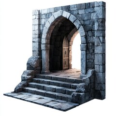 Low Poly 3D Render of a dungeon with eerie shadows, on isolated white background