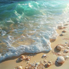 Summer Beach with Waves and Blue Ocean