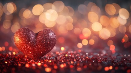 Fototapeta premium 3d red heart with bokeh background and copy space, valentine's day concept