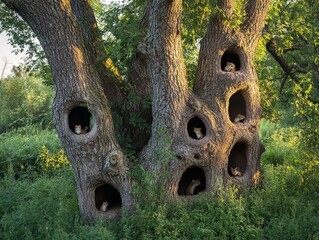 A tree with multiple hollows, creating a habitat for small animals and birds