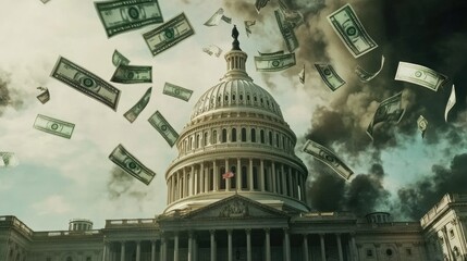 U.S. Capitol with Money in Dramatic Atmosphere