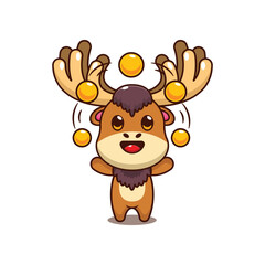 Moose circus attraction with balls. mascot cartoon character vector illustration.