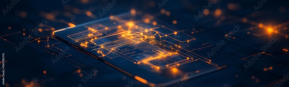 Leinwandbilder a close-up of a glowing circuit board with interconnected lights, representing technology, data flow