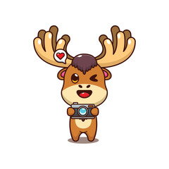 Moose with camera. mascot cartoon character vector illustration.