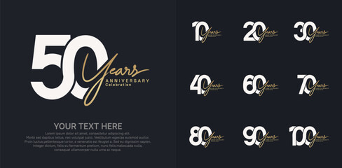 Anniversary logo set vector design, brown and white color for celebration event