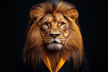 Fototapeta premium Hyper-realistic portrait tattoo of a lion created by an AI, showcasing fierce expression and intricate mane detail