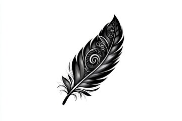 Obraz premium Illustration of a feather tattoo design with intricate linework, set against a clean white background