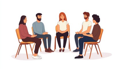 Fototapeta premium Prisoners attending a group therapy session, discussing their experiences, isolated on a white background