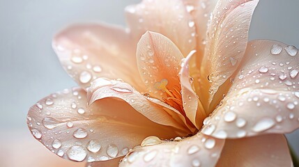 Closeup of water droplets on petal, soft gradient background