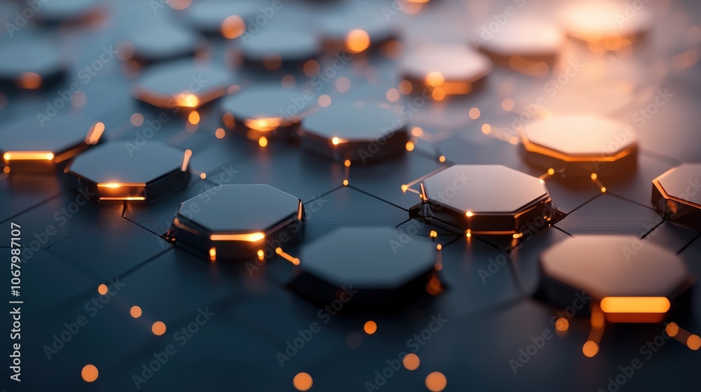Poster an abstract representation of blockchain technology, with interconnected blocks forming a secure and