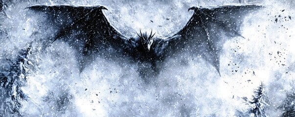 Majestic White Dragon Breathing Frost in Winter Scene