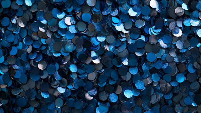Blue circular confetti fills the surface during a festive event celebration in a lively atmosphere