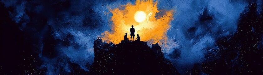 Serene Watercolor Family Silhouette at Dusk
