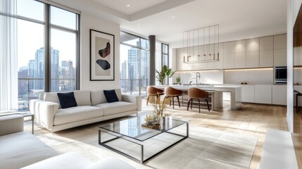 Fototapeta premium Modern Bright Living Room in Urban Apartment