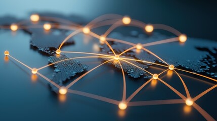 World map with glowing lines connecting different locations, representing the global reach of social media and its impact on communication and information sharing.