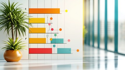 A project timeline displayed on a whiteboard, using a horizontal Gantt chart format, with tasks represented by bars, milestones marked with diamonds, and dependencies indicated by arrows,
