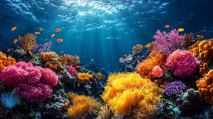 Vibrant Coral Reef Underwater Scene with Sunlight