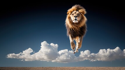 Fototapeta premium A powerful male lion standing protectively over his pride, his mane flowing in the wind, his posture exuding dominance and strength as he surveys their territory.