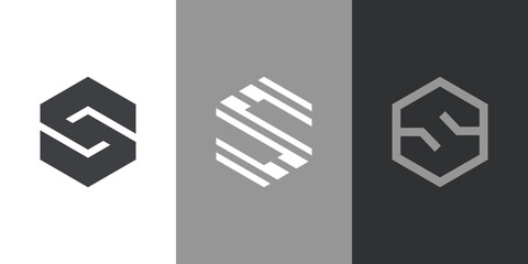 Set of S hexagon icon abstract creative logo business company vector