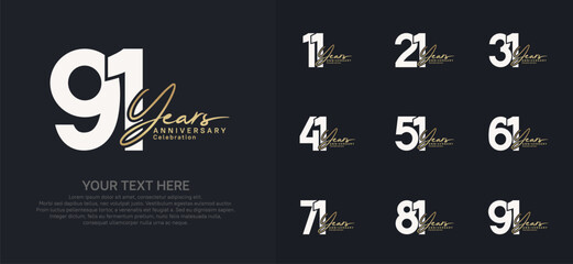 Anniversary logo set vector design, white and golden color for celebration event