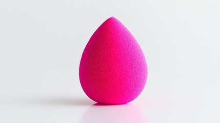 A bright pink makeup sponge in teardrop shape, isolated on a white background