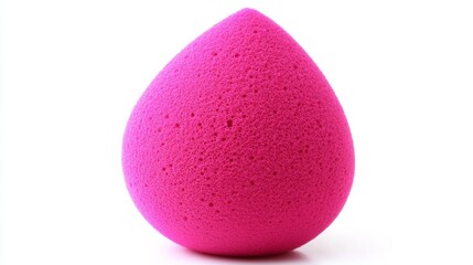 A bright pink makeup sponge in teardrop shape, isolated on a white background