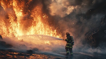 Brave Firefighter Tackles Intense Blaze at Volcano Site