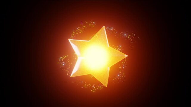 Rotating Lamp Star on black color background.　loop 4K video with turning five-pointed Star for ratings or decoring your movies and apps.