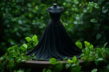 Naklejka premium A gothic-inspired sustainable clothing line with dark-colored, eco-friendly fabrics, displayed in a dramatic, moody setting