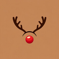 A pair of reindeer antlers with a festive red nose