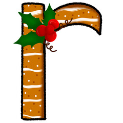 Letter r christmas cookie and snow pattern and decorated with holly