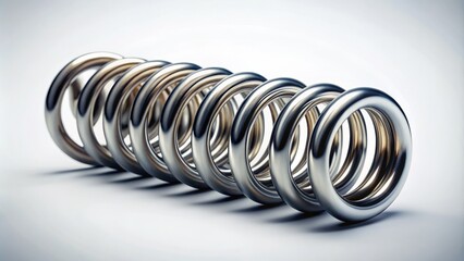 Large Metal Spring for Automotive Suspension on White Background - Close-Up Tilt-Shift Photography of Car Spare Parts for Auto Mechanics and DIY Enthusiasts