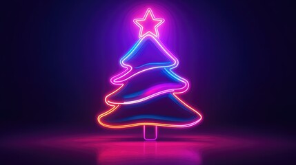 Neon Christmas Tree with Colorful Glow