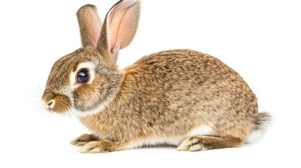 Obraz premium A cuddly rabbit sitting with its ears perked up, isolated on a white background