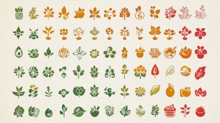 Floral Illustrations Set with Leaves and Plants