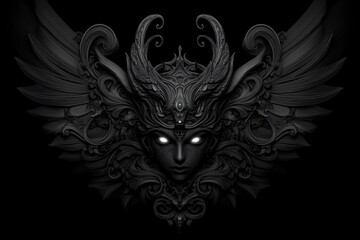 Dark, Gothic winged creature tattoo with intricate lines, created by AI for a haunting effect