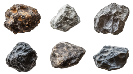 Collection of colors flying asteroid isolated on transparent background
