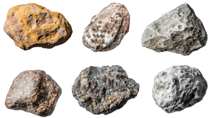 Collection of colors flying asteroid isolated on transparent background