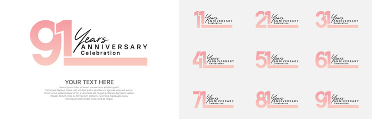Anniversary logo set vector design, pink color for celebration event