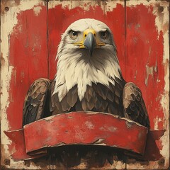 American Bald Eagle flying mountains of America with flag United States of America independence day