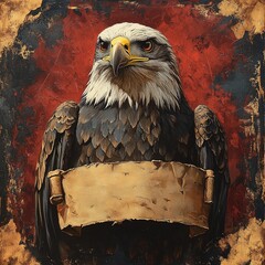 American Bald Eagle flying mountains of America with flag United States of America independence day